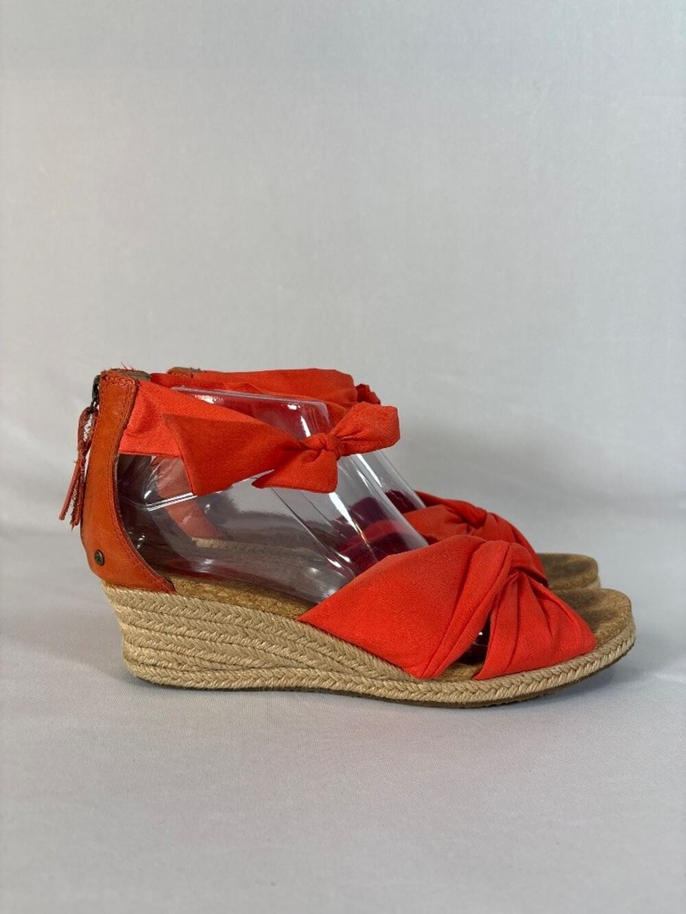 UGG Women's Espadrille Wedge Sandal Orange Bow Tie Ankle Zip Size 9.5